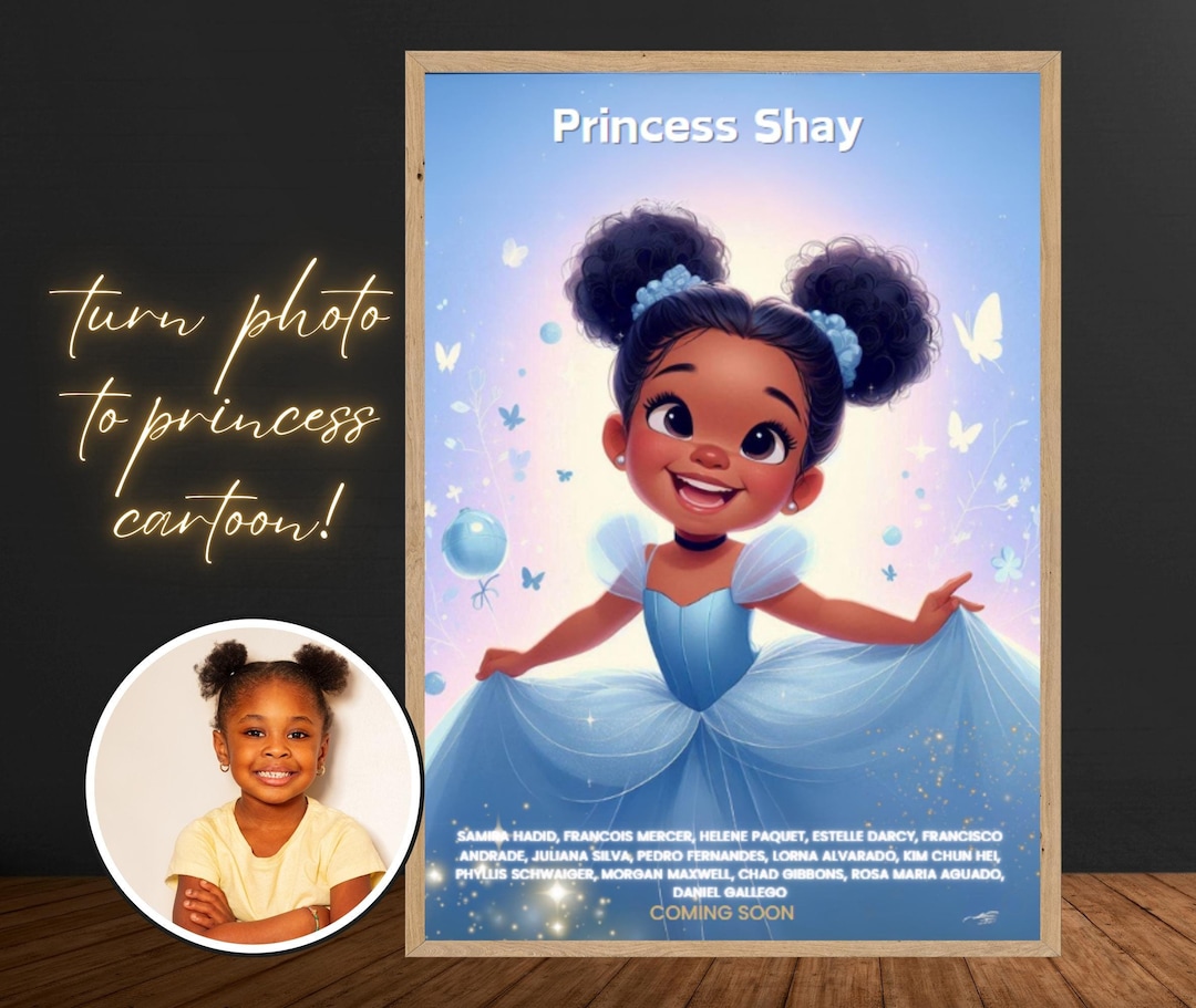 Custom Cartoon Princess Portrait: Personalized Girl's Gift (digital ...
