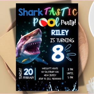 Shark Birthday Invite, Pool Party Shark Invites, Boy Invitation, Shark Birthday Theme , Editable-Digital-Printable Instant Download Now!
