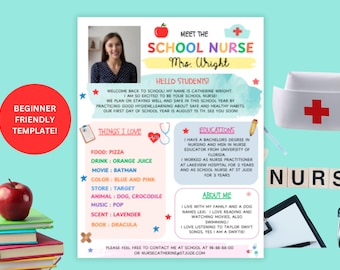 Bearbeitbare SchulKrankenschwester Briefvorlage: Back to School Newsletter Digital Printable