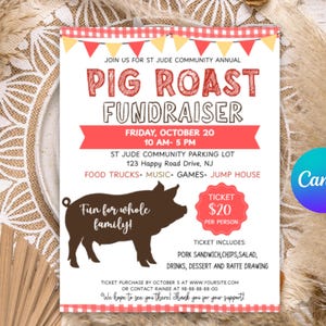 Hog Raffle Sign Editable Pig Roast Fundraiser Flyer Invitation Template (digital ...
