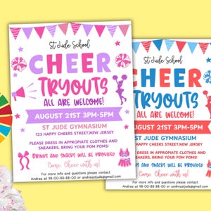 Cheer Tryouts Flyer Template: Editable Colors, Cheerleading Competition (CANVA Template)