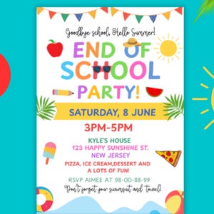 Editable End of School Party Schools Out Party Invitation, Digital Printable