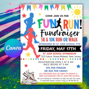 Fun Run Flyer Template, School Community Fundraising Event Charity Race Run Benefit Fundraiser, Fun Run 5k 10k Race Flyer Printable