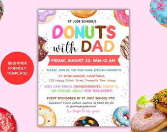 Donuts with Dad Flyer Template: Father's Day School Event (Digital Printable, 8.5x11 inch)