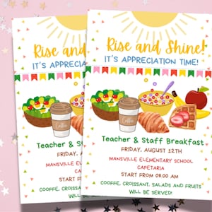 Breakfast Appreciation Teacher Staff Invitation,Breakfast Brunch Staff Invite,Rise and Shine Breakfast,PTA Flyer, School Breakfast