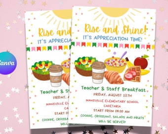 Teacher Staff Appreciation Breakfast Invitation, Rise and Shine, PTA Flyer (Digital Download)