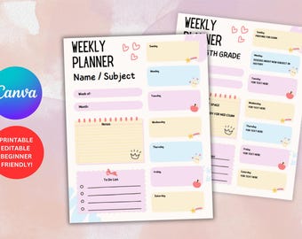 Weekly Student Planner: Printable School Study Template (Canva Editable, Digital Download)