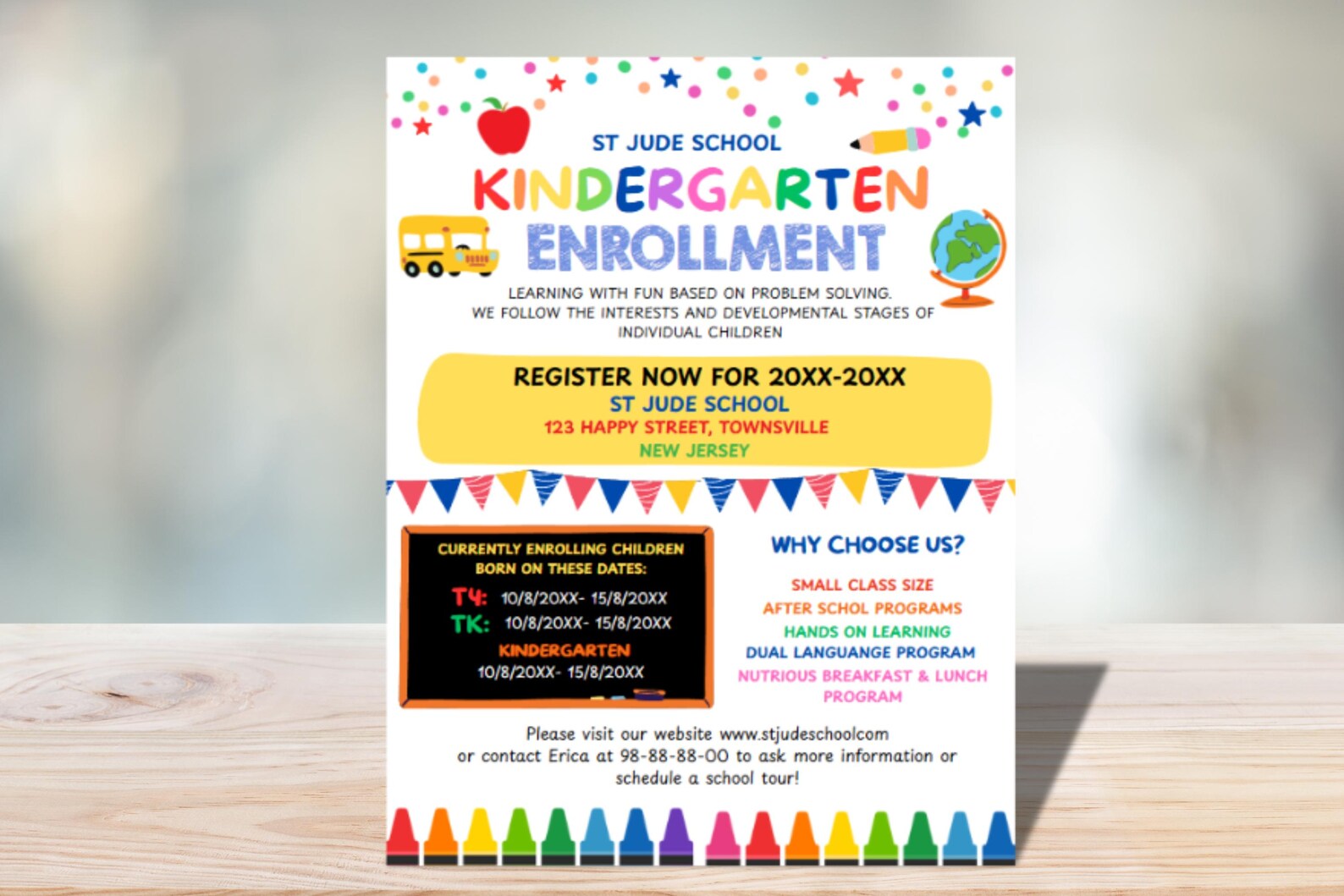 Editable School Enrollment Flyer: Rainbow Design, Back to School Invite ...