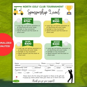 Editable Golf Sponsorship Levels Template, Golf Tournament Sponsor Charity Community Fundraiser Digital Printable