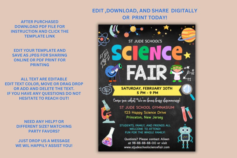 Editable Science Fair Flyer: School Event Canva Template, Digital ...