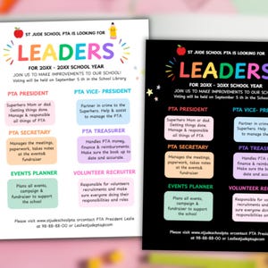 Editable PTO PTA Elections Flyer Template: Volunteer Roles (Canva Printable Digital Download)