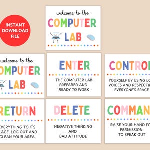 Juego de pósteres imprimibles para el laboratorio de informática, decoración para el aula con las normas (descarga digital)