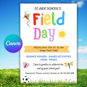 Volantino modificabile per la giornata scolastica: invito al divertimento in famiglia (modello Canva - stampabile in digitale)
