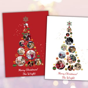 Modelo de cartão de Natal "Árvore de Natal", Modelo de cartão de foto de Natal com muitas fotos, Colagem de fotos de árvore de Natal, Download instantâneo