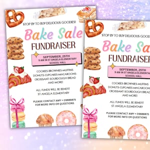 Bake Sale Flyer- DIY Bake Sale Fundraiser Flyer Template, Editable Printable-Instant Download Now!