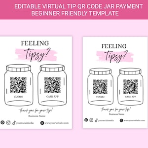 Printable Virtual Tip Jar Sign Canva Template, Editable QR Payment - Digital Printable