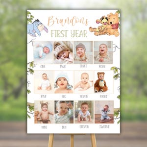 ¡Letrero fotográfico clásico de primer cumpleaños de Winnie the Pooh para cumpleaños, imprimible digitalmente, descarga instantánea ahora!
