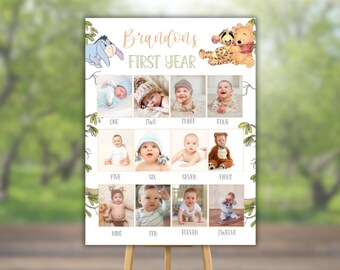 Winnie the Pooh Classic 1st Birthday Milestone Photo Birthday Sign ...