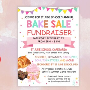 Bake Sale Flyer Template, PPTA PTO School Family Fundraiser Event Church Editable Printable-Instant Download Now!