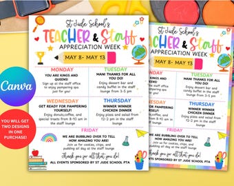 Teacher Appreciation Week Itinerary Flyer: Editable Canva Template (Digital Printable)