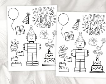Building Bricks Birthday Coloring Page, Printable Instant Download