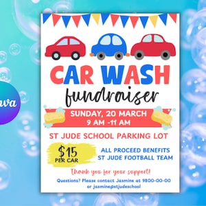 Editable Car Wash Flyer Poster,Car Wash Fundraiser Printable,Fundraiser Ideas, Canva Template- Digital Printable Editable
