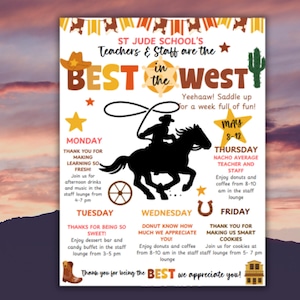 Editable Western Teacher Appreciation Week Itinerary: Wild West Schedule (Digital Printable)