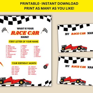 Printable Race Car Birthday Games,Racing Birthday Party Games,What is your race car name, Instant Download