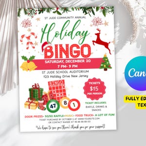 Editable Christmas Bingo Game Night Fundraiser Flyer Template Instant Download (Digital Printable)