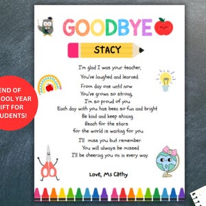 Carta de fin de curso para estudiantes, poema de graduación, último día de clases, regalo de un maestro para estudiantes de preescolar, regalo de fin de curso para estudiantes.