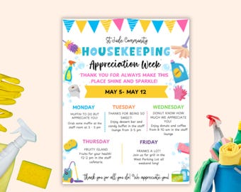 Housekeeping Appreciation Week Itinerary Template: Thank You Staff Events (Canva Editable, Digital Printable)