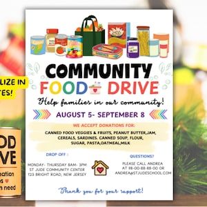 Community Food Drive Flyer Template,Feed Our Community,PTA PTO Community School Church Fundraising Invite- Digital Printable