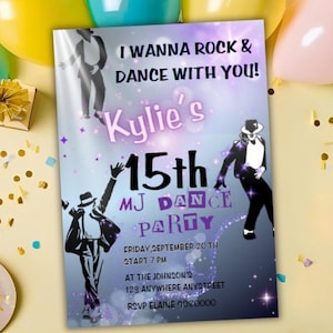 Invito di compleanno a tema musica pop e ballo, stampabile in digitale, scaricabile subito!