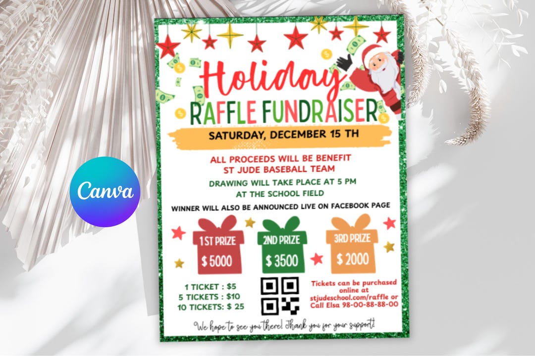 Editable Holiday Raffle Fundraiser Flyer- Christmas Event- Digital ...