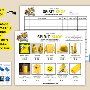 EDITABLE School Spirit Wear Flyer and Order Form Template 10 Items, PTA PTO Fundraising - Digital Printable Canva