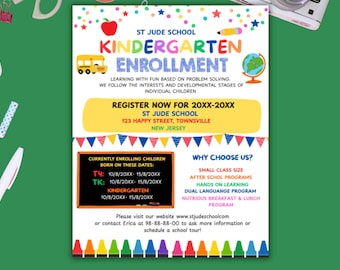 Editable School Enrollment Flyer: Rainbow Design, Back to School Invite (Digital Download, 8.5x11 inch)