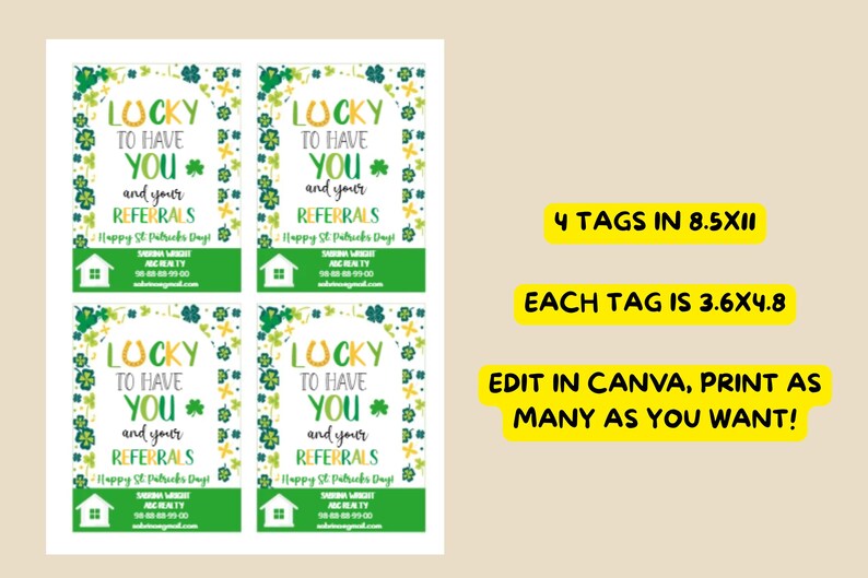 Editable St Patricks Day Pop-by Tag Realtor Marketing- Canva Template ...