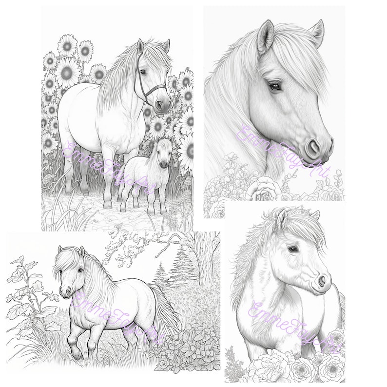 10 Pony Coloring Pages PDF Download High Quality Realistic Shetland Ponies Grayscale Coloring DIY Printable Horses and Ponies image 3