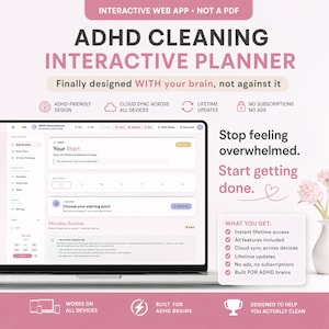 ADHD Cleaning Interactive Planner Web App One Time Purchase Lifetime Access Interactive Dashboard No App Required Interactive HTML Web App
