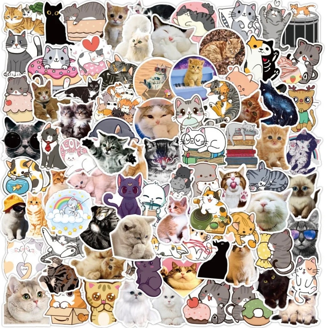Sticker Cat. Random 10-100pcs Random Cute Cats Vinyl Waterproof Stickers for Water Bottles ...