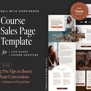 Canva Course Sales Page for Coaches, Course Creators and Entrepreneurs. Premium Canva Template, Salespage template, Coaching sales page