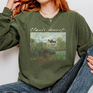 Monet Long Sleeve Shirt, 100% Cotton Comfort Colors® Art Tee, Monet Garden Painting Tee, Cottagecore Art Aesthetic Gift for Art Lovers