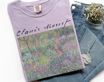 100% Cotton Monet Shirt, Comfort Colors Artist&#39;s Garden in Giverny T-Shirt for Women, Art Lover Tee, Art Teacher Gift for Her
