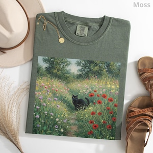 Monet Cat Shirt, 100% Cotton Comfort Colors® Impressionist Cat Art Tee, Vintage Art Black Cat  T-Shirt, Gift for Cat Lover, Art Lover TShirt