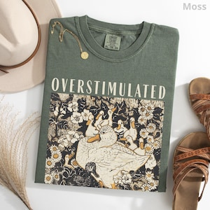 Overstimulated Mama Duck Shirt, 100% Cotton Comfort Colors® Farm Animal Graphic Tee, Homeschool Mom Life Tee, Cottagecore Mother's Day Gift Moss