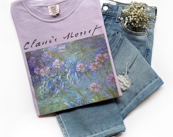 100% Cotton Monet Shirt, Comfort Colors® Claude Monet Agapanthus Painting T-Shirt for Women, Vintage Art Lover Tee, Art Teacher Gift for Her