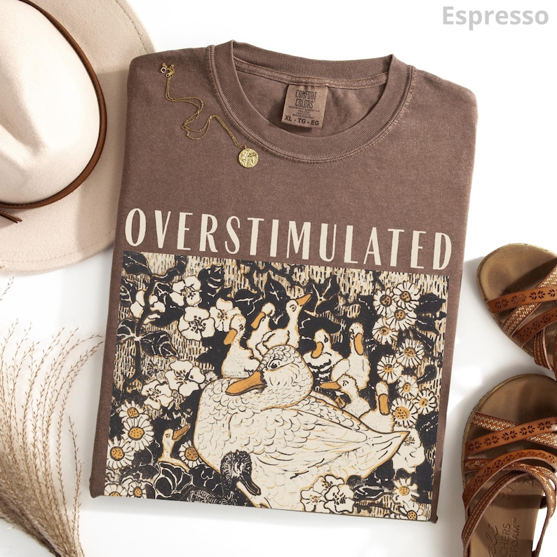 Overstimulated Mama Duck Shirt, 100% Cotton Comfort Colors® Farm Animal Graphic Tee, Homeschool Mom Life Tee, Cottagecore Mother's Day Gift Espresso
