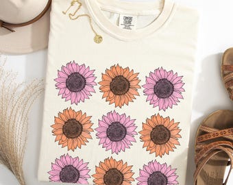 Comfort Colors® Flowers Shirt, Sunflower T-Shirt, Boho Floral Gift For Mom, Spring T Shirt, Trendy Cottagecore Wildflowers Tee, Garden Lover