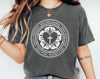 Five Solas Luther Rose Shirt, 100% Cotton Unisex Comfort Colors T-Shirt for Lutheran, 5 Solas of the Reformation, Lutheran Confirmation Gift