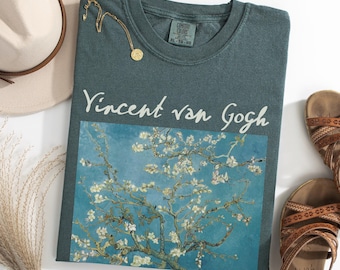 100% Cotton Van Gogh Shirt, Comfort Colors Almond Blossom T-Shirt for Women, Floral Art Lover Tee for Gardener, Art Teacher Gift for Her